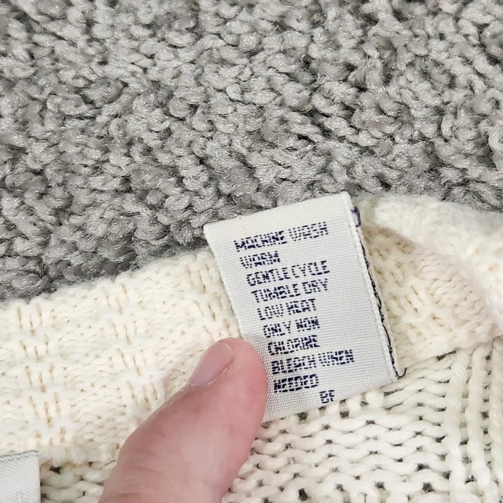 Vintage Van Heusen Cardigan Mens Medium Sweater Ivory Cable Knit Grandpa Coastal